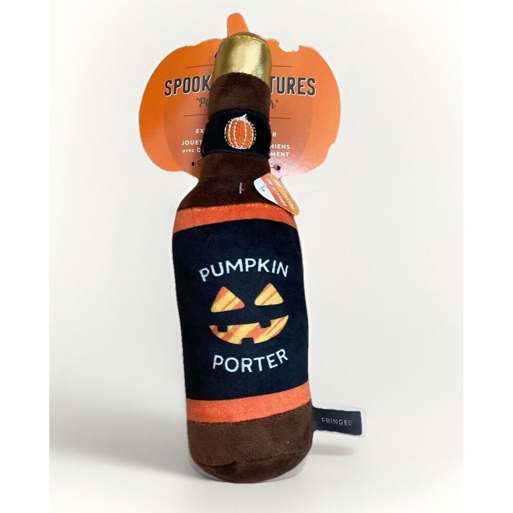 Pumpkin Porter Beer Dog Toy NWT Pet Puppy Gift Squeaky Black Halloween Fall